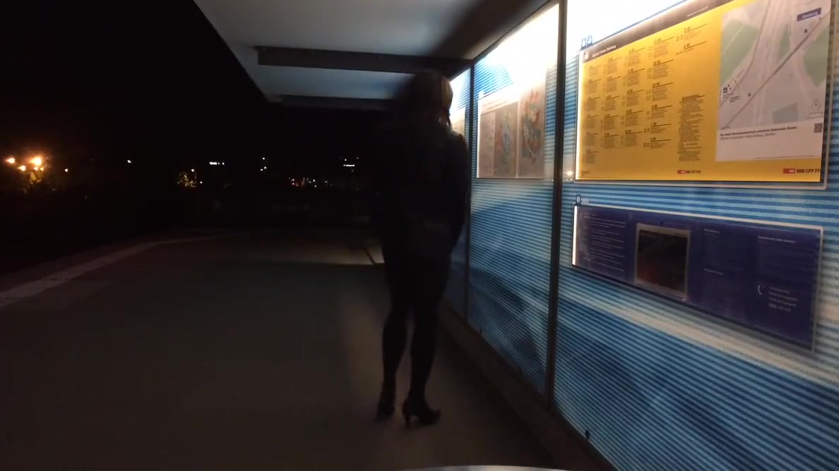 Crossdresser exposing at tram station