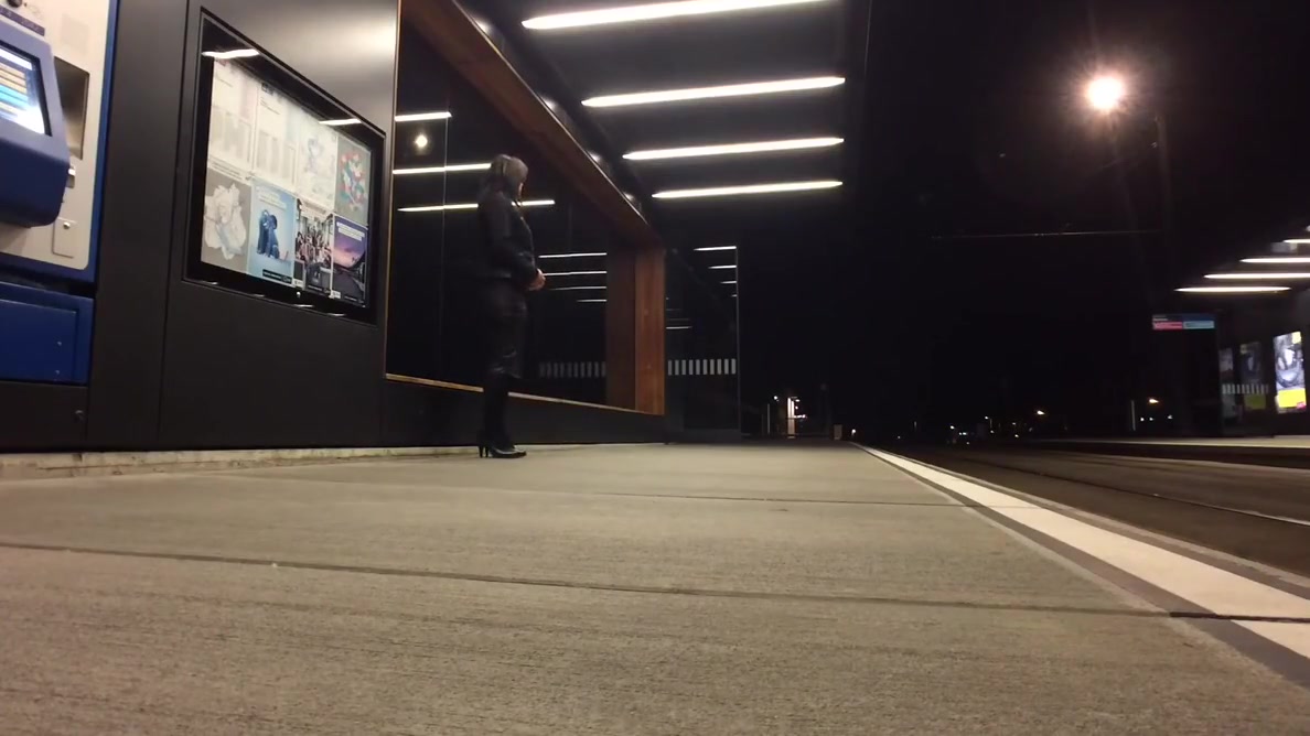 Crossdresser exposing at tram station