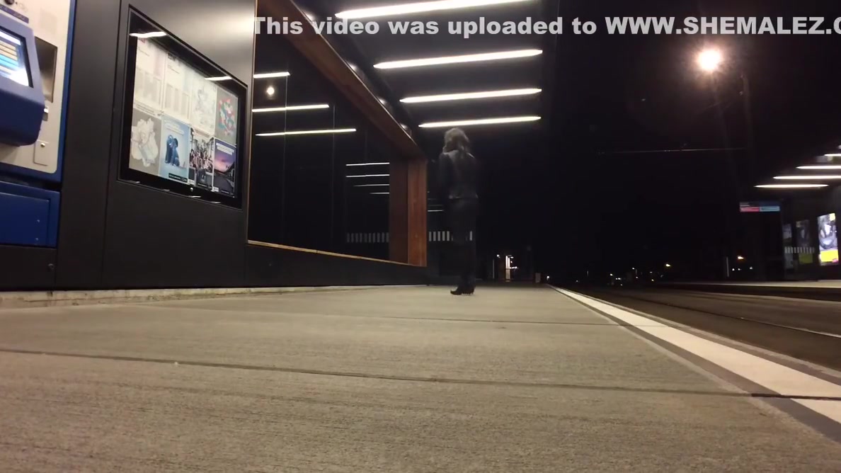 Crossdresser exposing at tram station