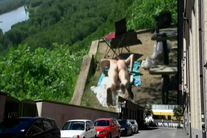 Naked anal sex billboard display by Mark Heffron