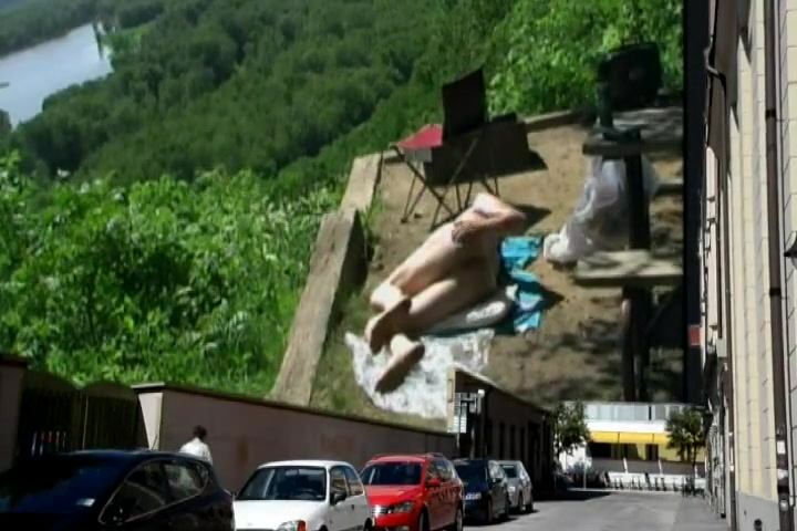 Naked anal sex billboard display by Mark Heffron