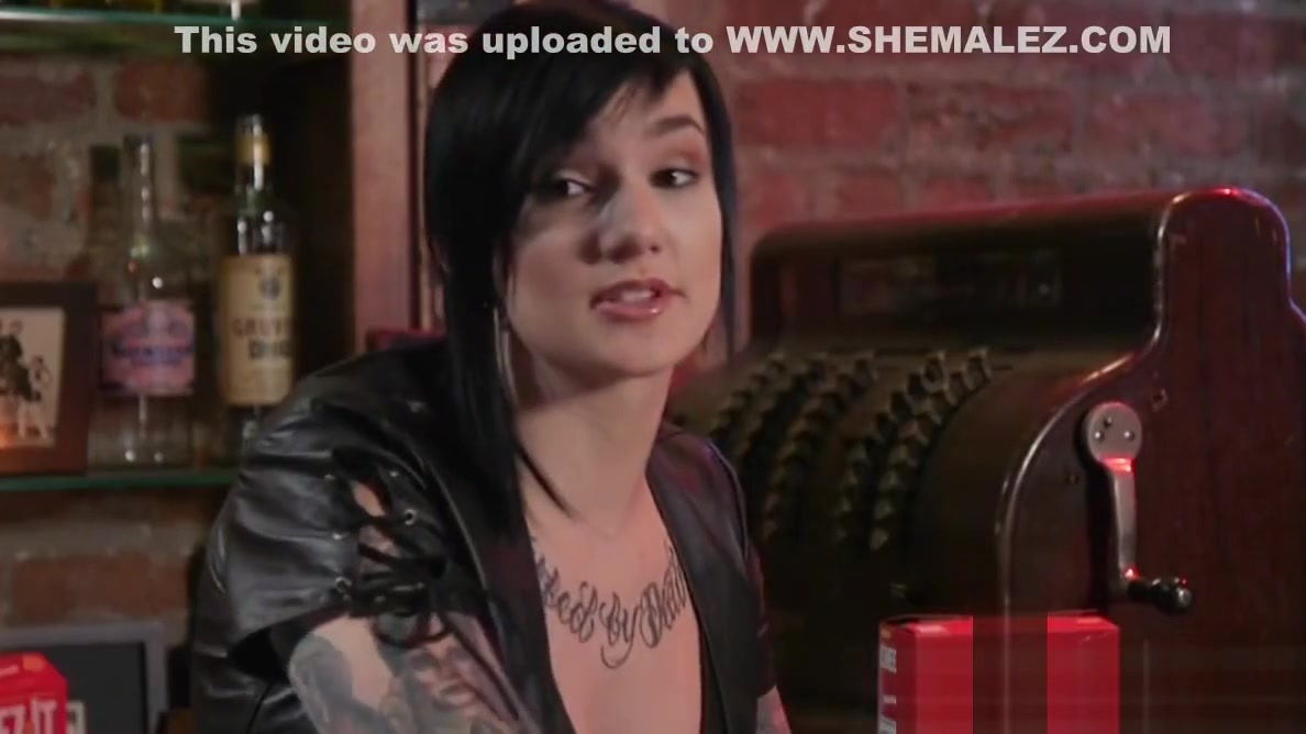 Classy TS beauty strapon fucked by inked babe