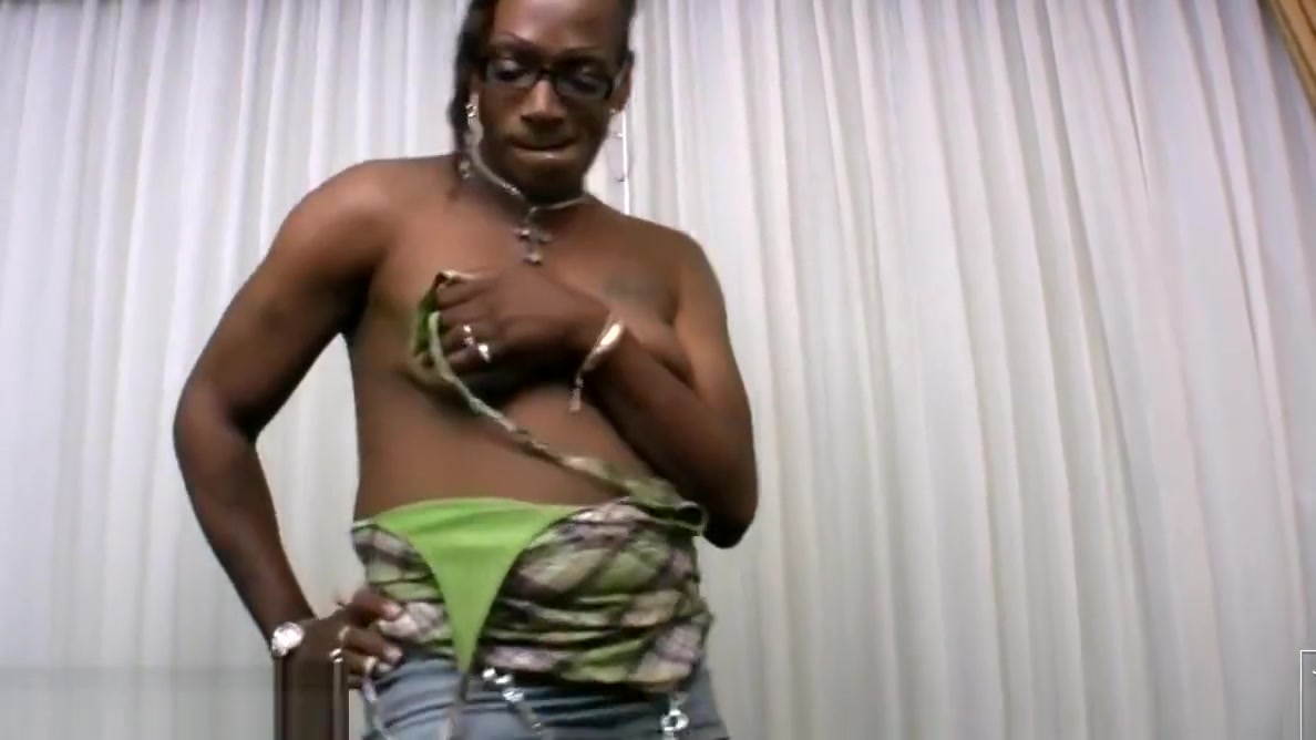 Chubby shemale strips off and reveals her dark natural tits