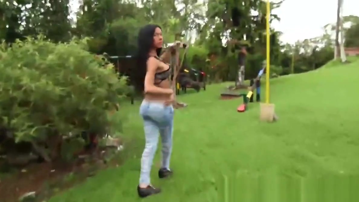 Busty shemale latina chick Tatiana Guzman jerks on a chair