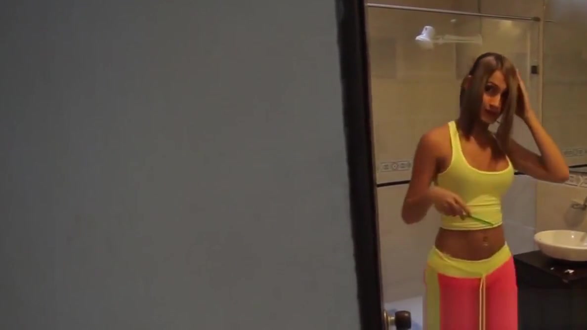 Latina tgirl getting ready behind the scenes