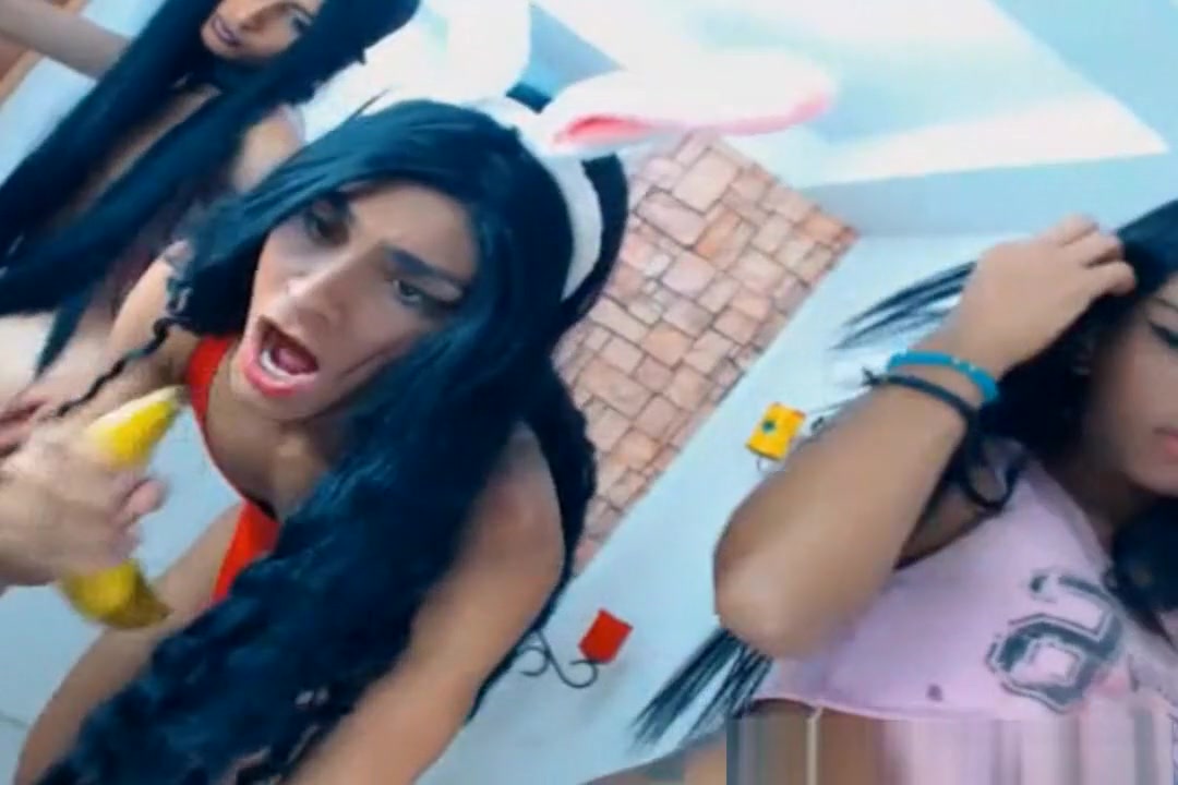 Awesome Three Tranny Strip and Masturbate Cock