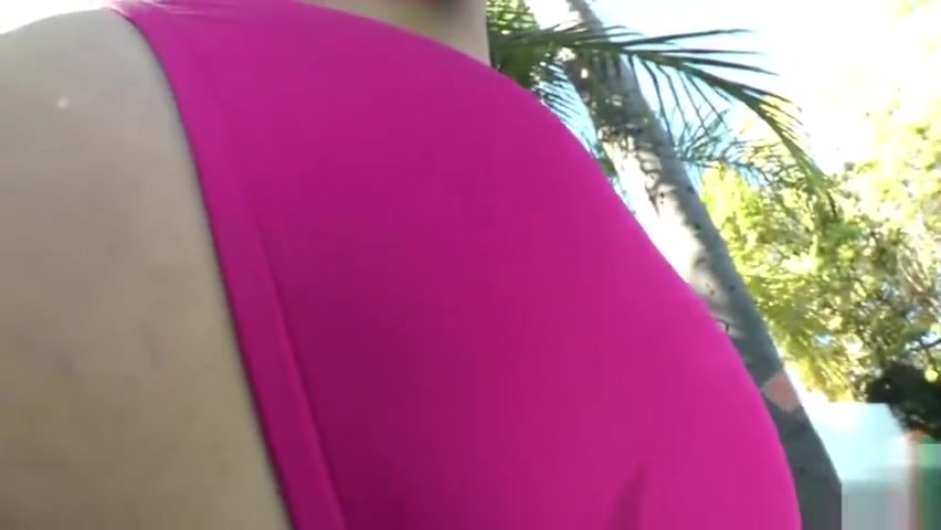 Busty tgirl babe tugging on her black cock