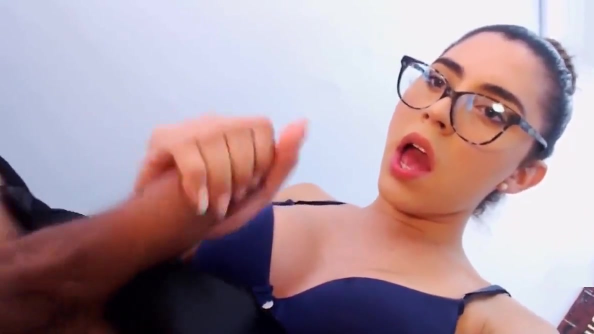 Big cock TS busts a huge load all over her face and glasses