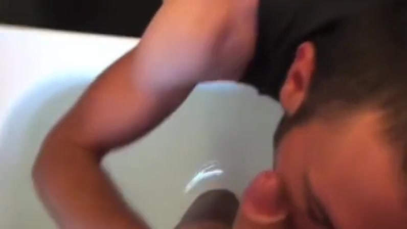 Beautiful girl with huge cock having fun at bath