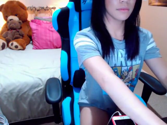 Geeky asian tgirl explodes with a nice cumshot