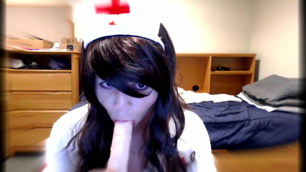 Cute Crossdresser Nurse Blows Dildo