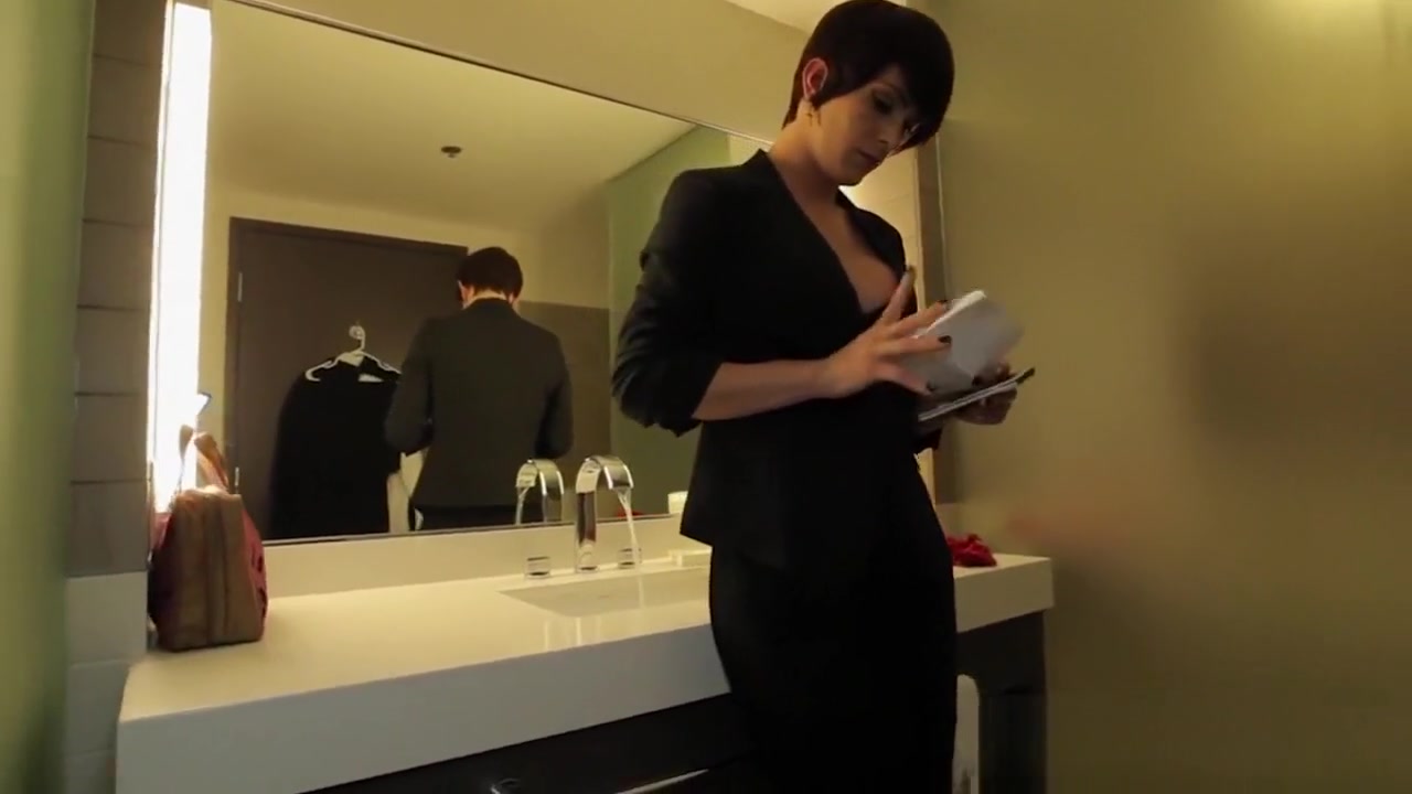 Transsexual bottom jizzed on big boobs
