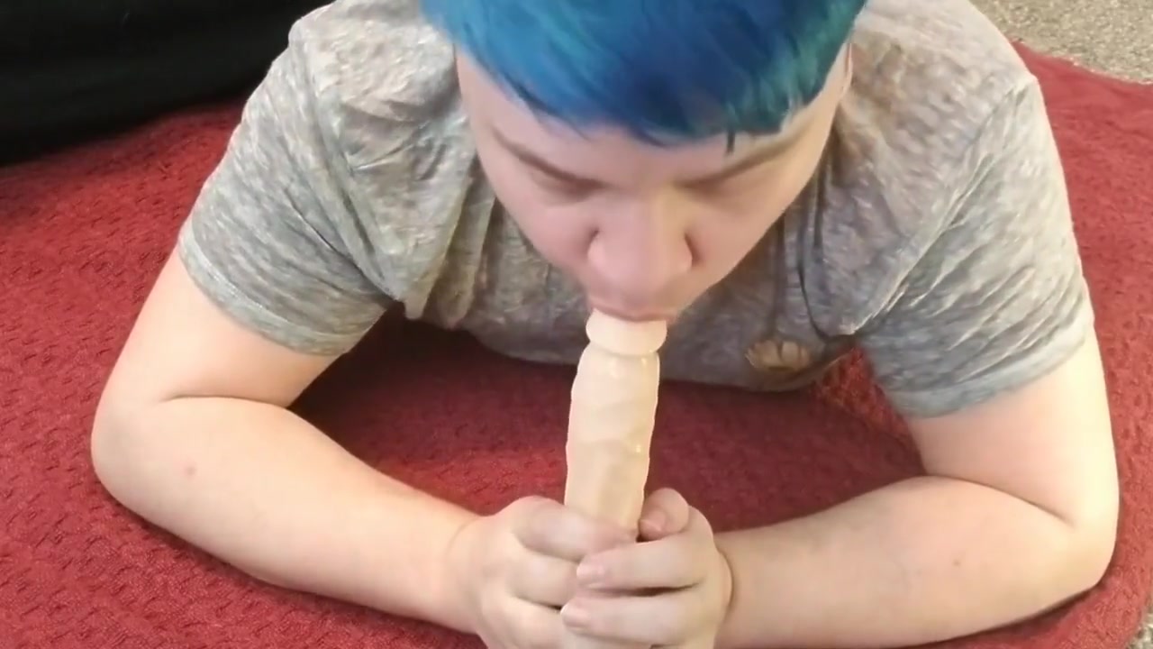Cute trans boy tries to be quiet, gags on dildo & destroys both his holes