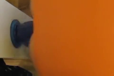 Chastity tranny fucks 9 inch wall dildo