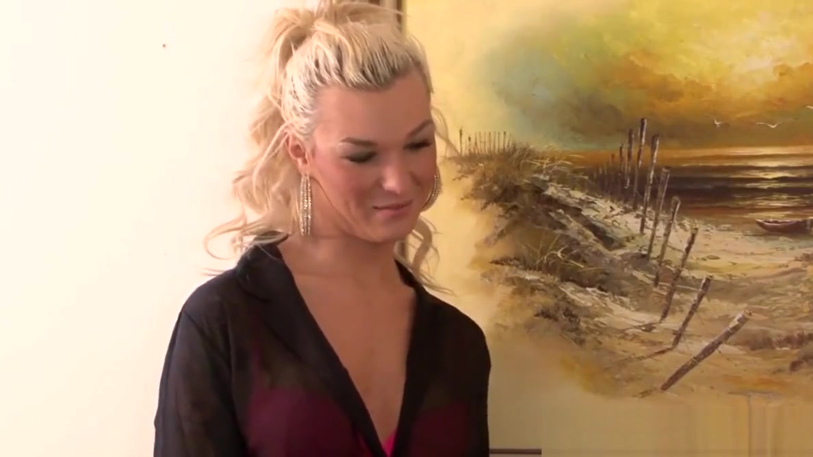 Blonde tgirl facialized after drilling hunk