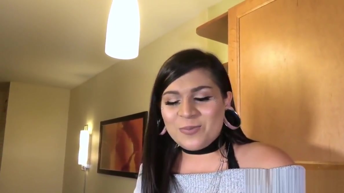 Inked trans playing with her cock in lingerie