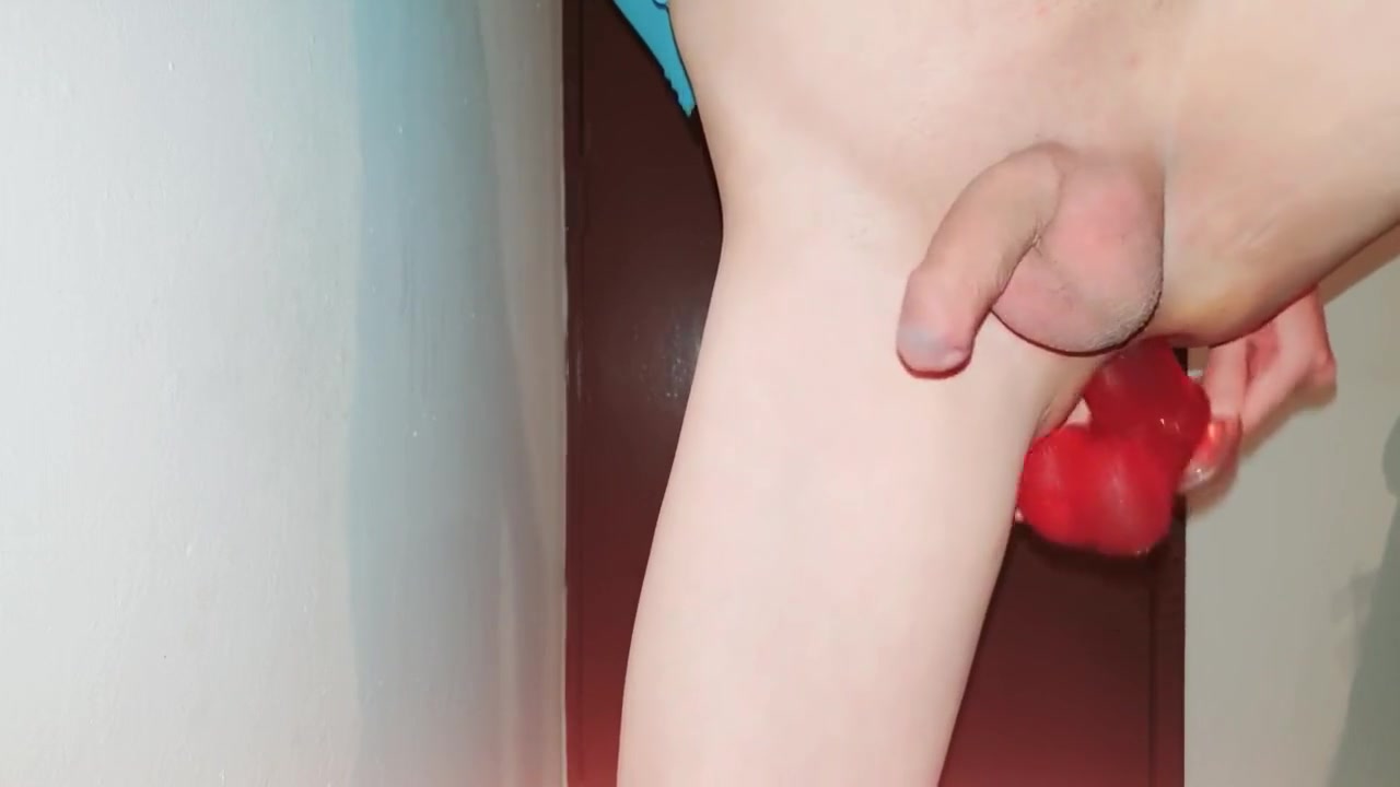 Sissy cums while playing with her dildo and cock