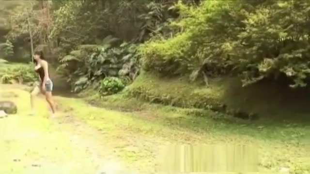 Big tit shemale fucks a cock outdoors