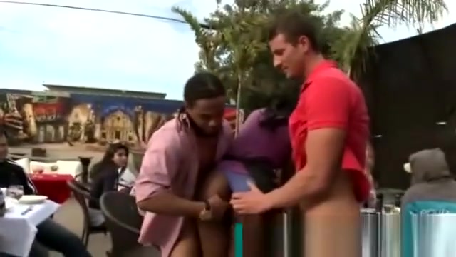 Black shemale gets sucked off in threesome