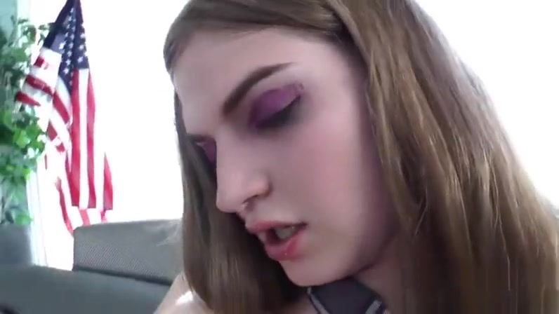 Tranny studente in uniform plays with her soft but hard cock