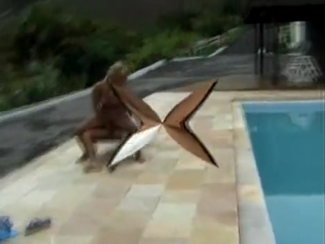 Blonde tranny fucked poolside