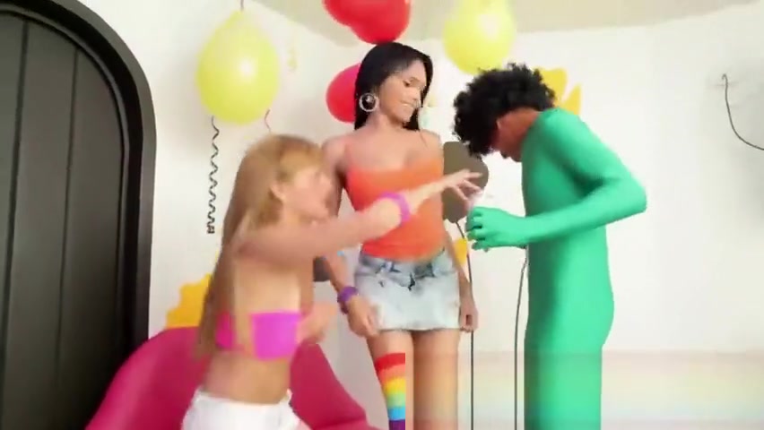 Shemale and hot chick share a huge cock in various sex poses