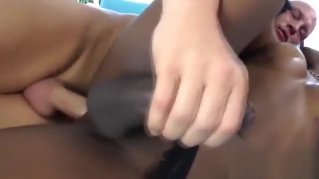 Ass slammed ebony shemale cums