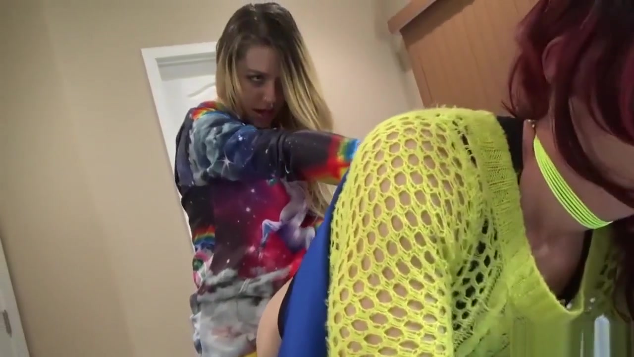 cam girl pegging a trans crossdresser during pride week with rainbow dick