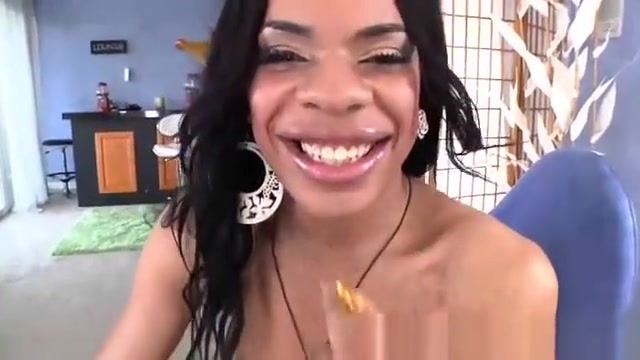 Ebony transsexual in fishnet stockings gives her dick a loving treatment