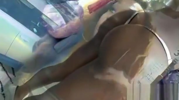 Stunning ebony shemale with huge fake tits masturbates