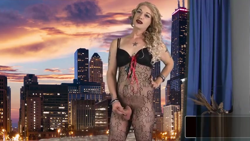 Hot blonde tgirl pulling on her cock solo