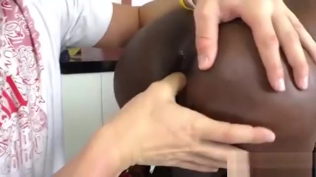 Ebony tgirl gets her ass rimmed