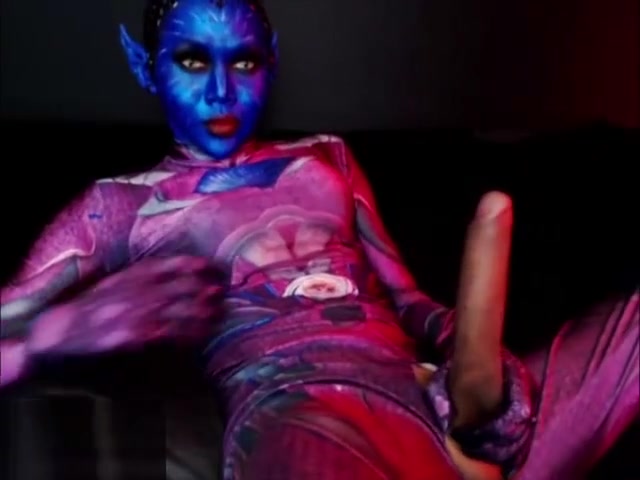Monster cock Shemale in Avatar makeup