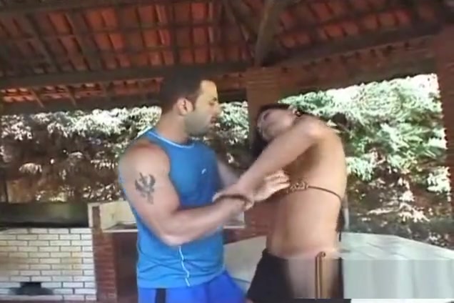 Sexy shemale gets her ass fucked outdoors