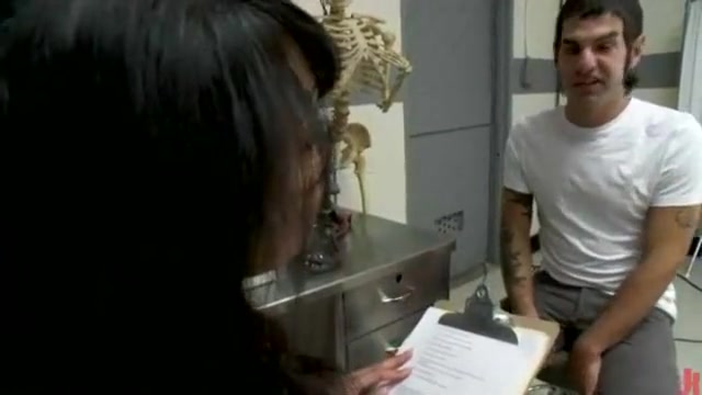 Guy licks feet to busty tranny in clinic
