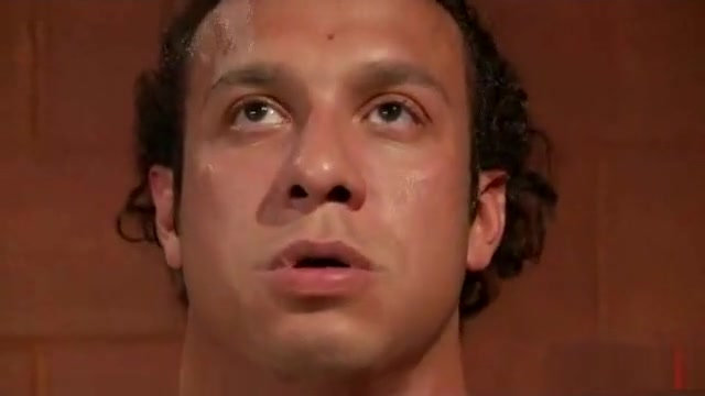 Tranny sucks dick of bound sweat guy in bed