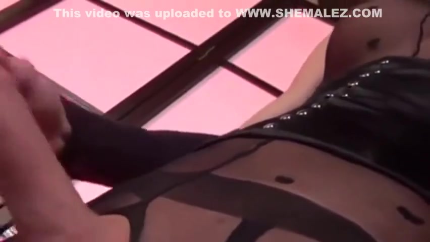 Sexy tranny in lingerie wanks off her dick
