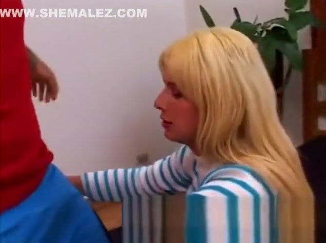 Longhaired blonde Tgirl gets her dick sucked and fucks a guy