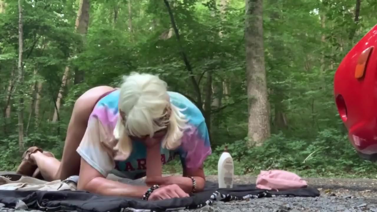 Hot crossdress TS Public scene dildo stuffing Panties in her ass pussy!!