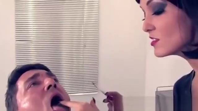 Domina burns subs tongue with cigarette