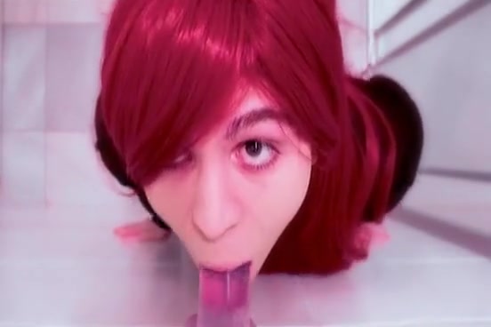 Sissy Trap Femboy CD practicing sloppy deepthroat on dildo