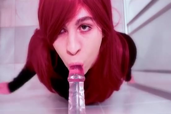 Sissy Trap Femboy CD practicing sloppy deepthroat on dildo