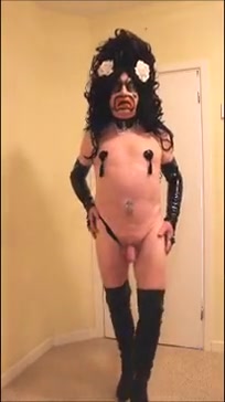 Brunette slut in stripper outfit