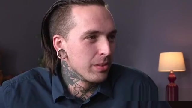 Tattooed guy banged by blonde tranny
