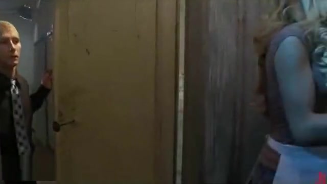 Blonde busty tranny fucks guy onto locking table