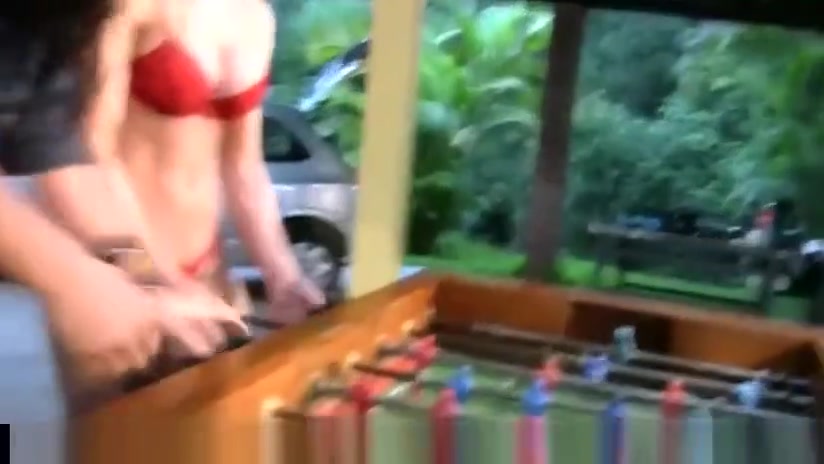 Awesome 4 TS play foosball in lingerie and bang big asses!