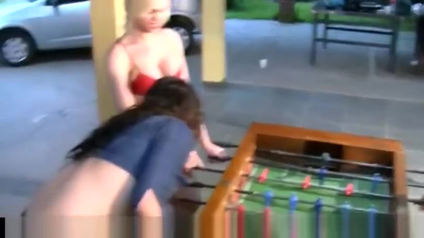 Awesome 4 TS play foosball in lingerie and bang big asses!