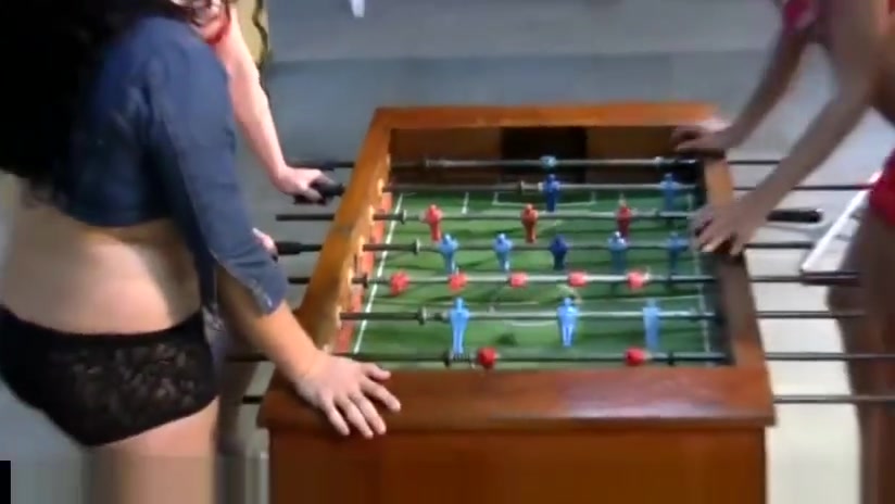 Awesome 4 TS play foosball in lingerie and bang big asses!