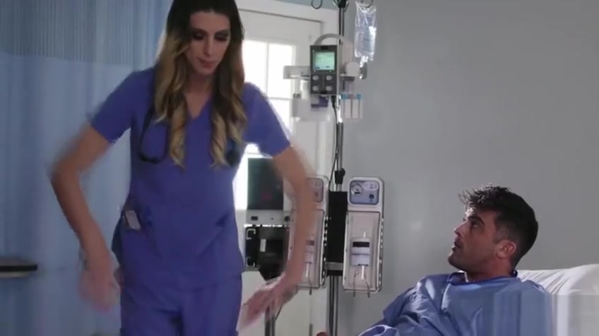 Blonde Nurse TGirl Casey Kisses helps her patient cum