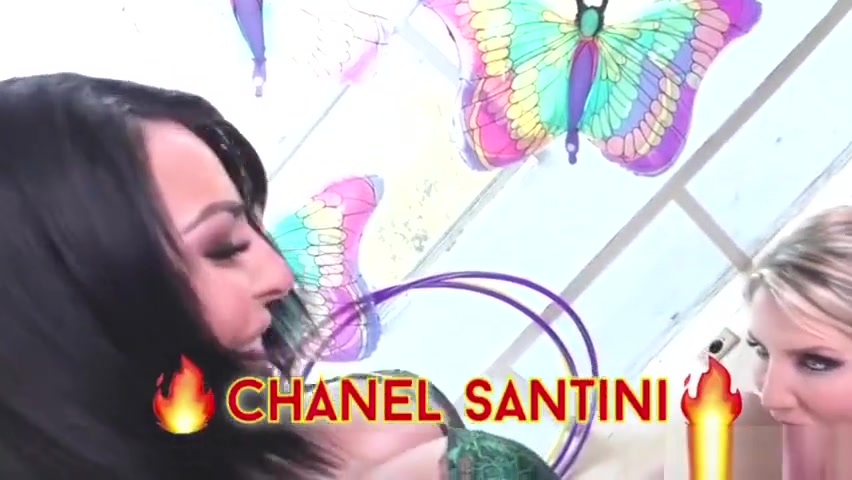 Busty TS Chanel Santini toys and ass fuck slut Ashley Fires